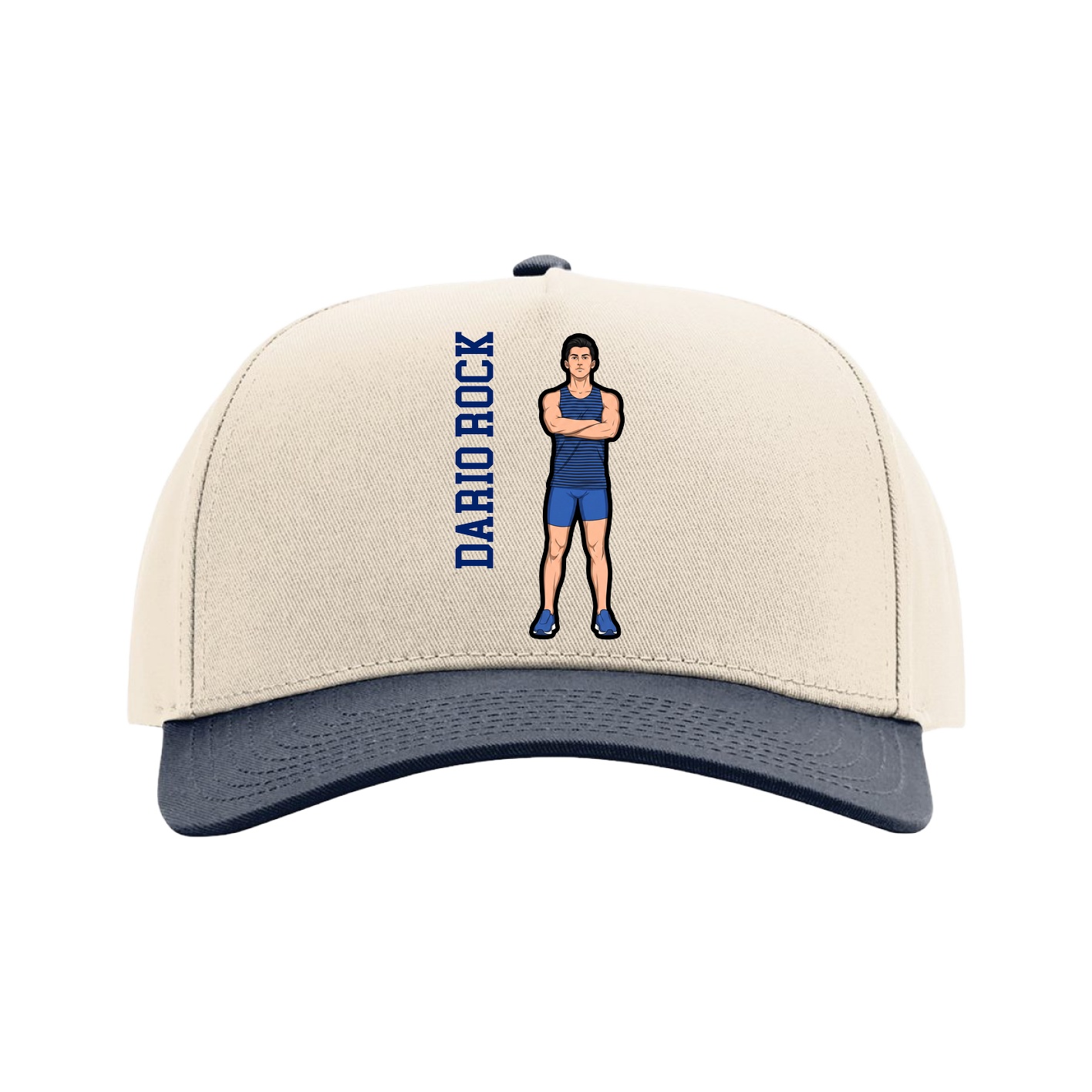 Full Fabric Five-Panel Champ Cap — Name Vertical in Cream/Navy