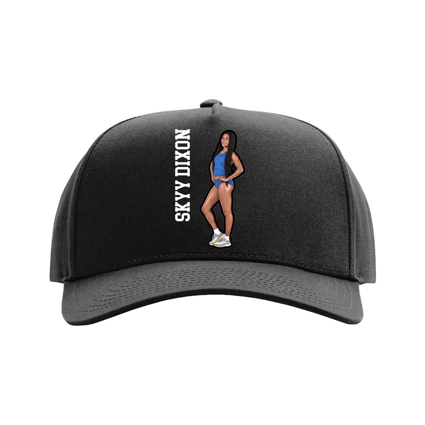 Full Fabric Five-Panel Champ Cap — Name Vertical in Black