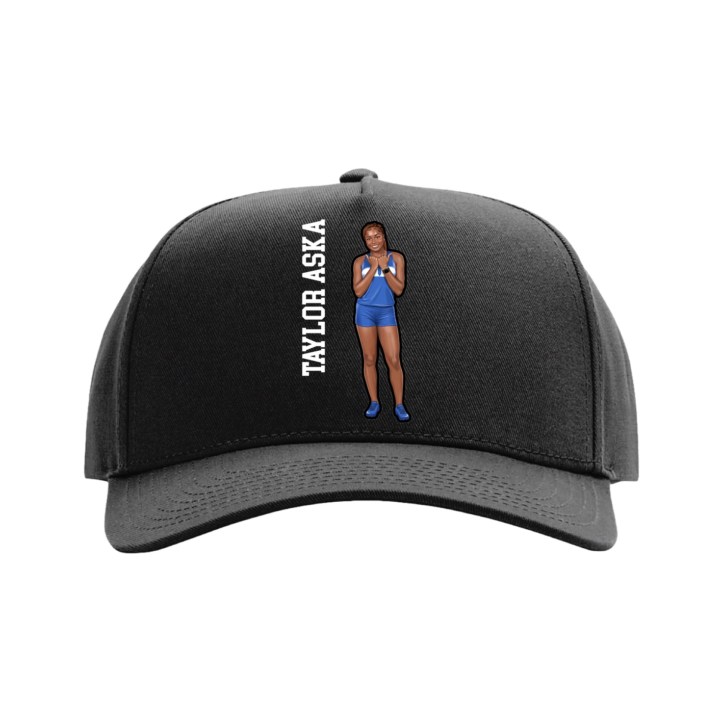 Full Fabric Five-Panel Champ Cap — Name Vertical in Black