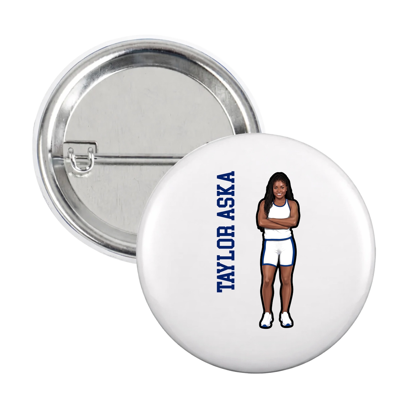Game Day Button — Name Vertical in White