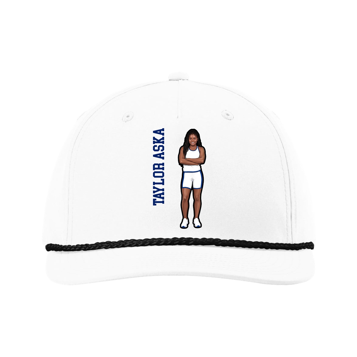 Five-Panel Classic Rope Cap — Name Vertical in White