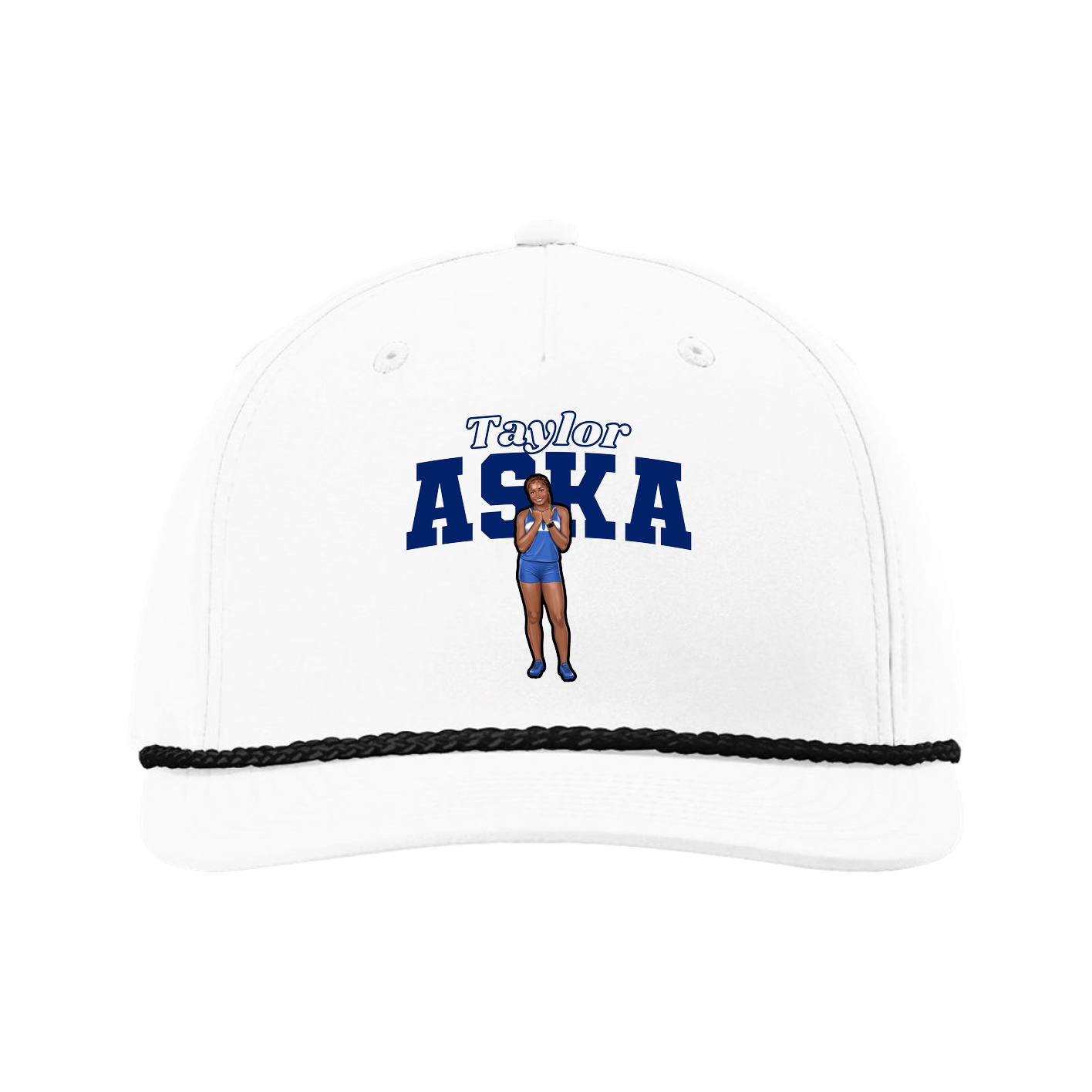 Five-Panel Classic Rope Cap — Name Arch in White