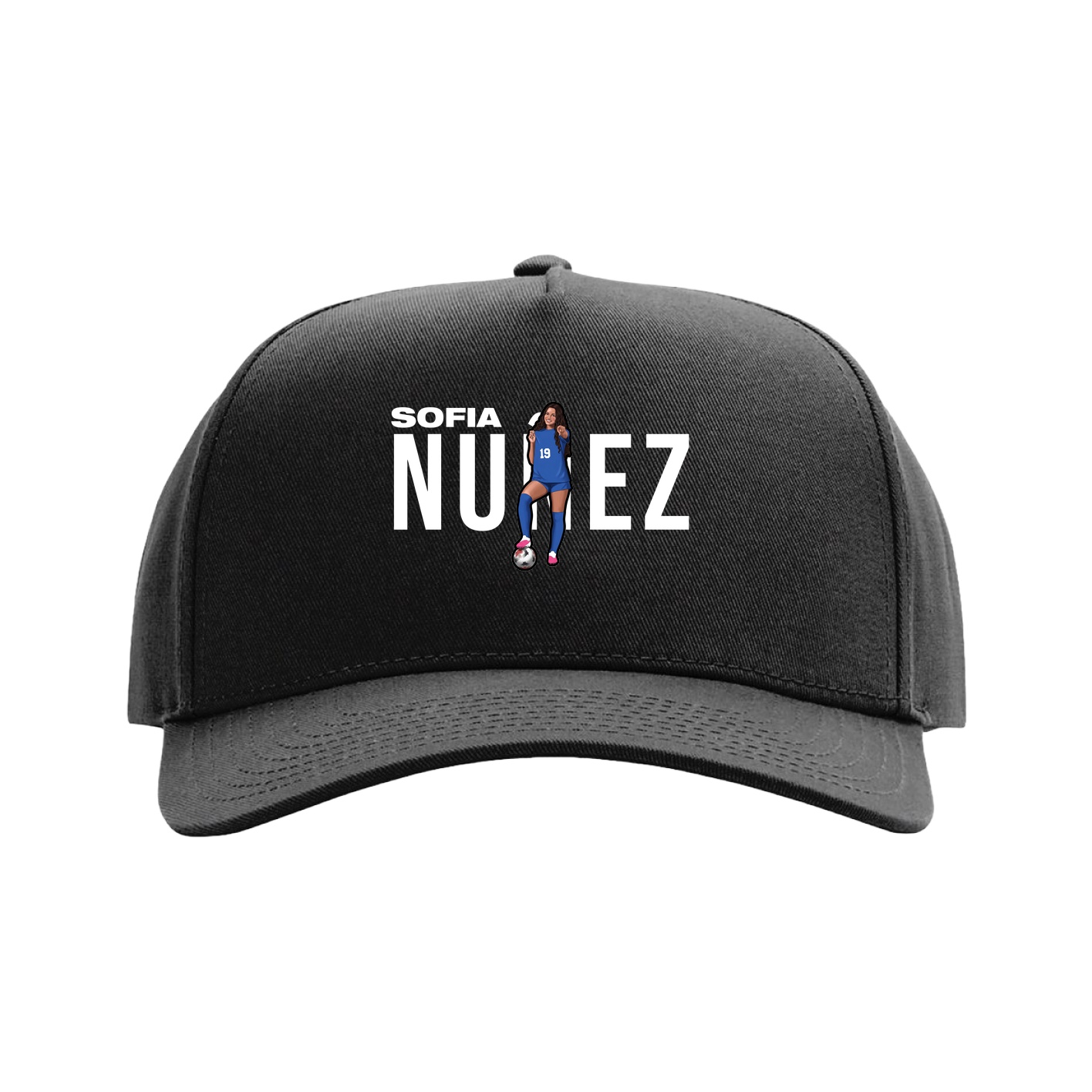 Full Fabric Five-Panel Champ Cap — Player Name in Black