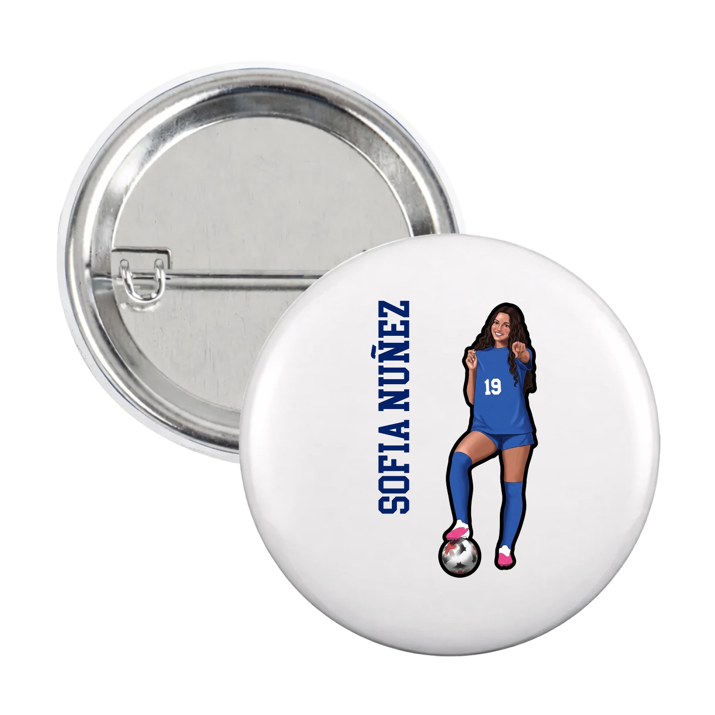 Game Day Button — Name Vertical in White