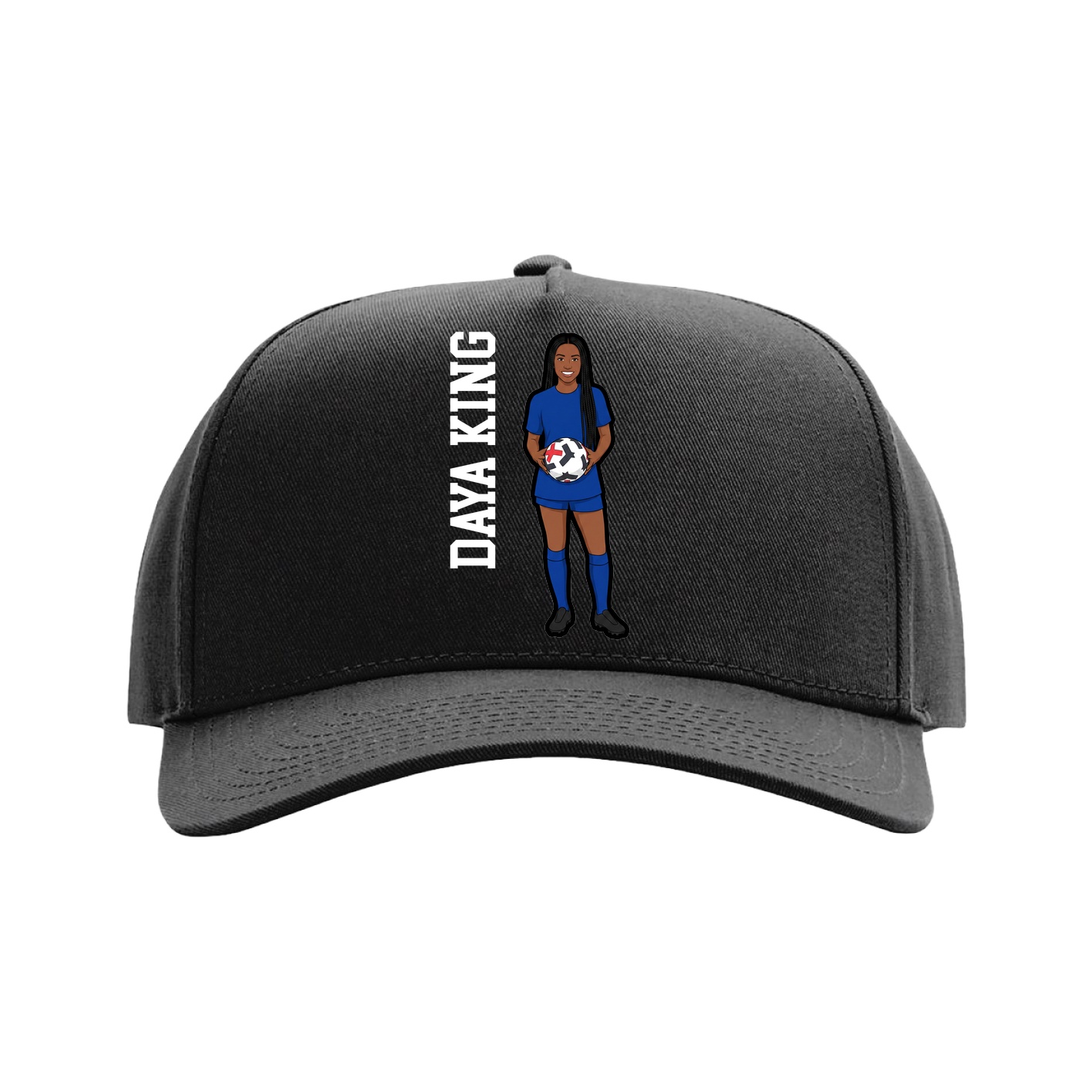 Full Fabric Five-Panel Champ Cap — Name Vertical in Black