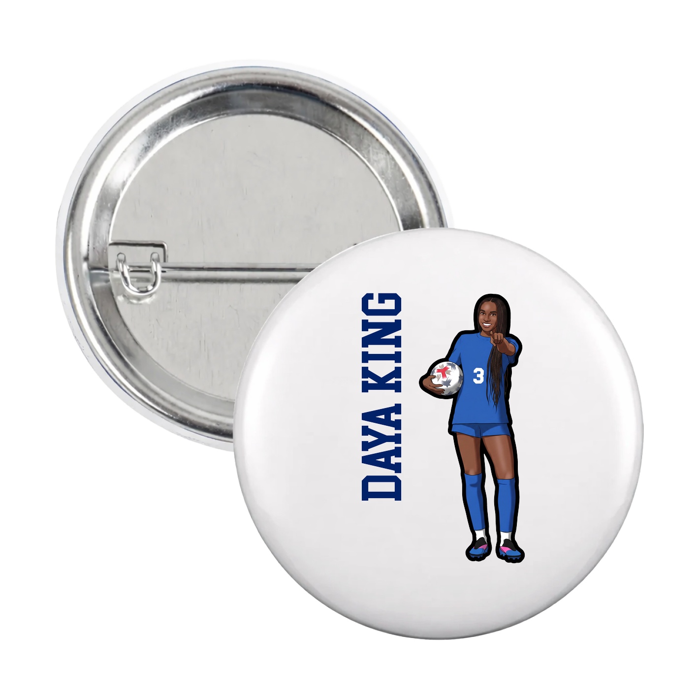 Game Day Button — Name Vertical in White