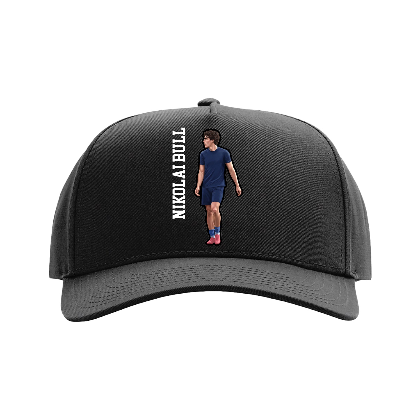 Full Fabric Five-Panel Champ Cap — Name Vertical in Black