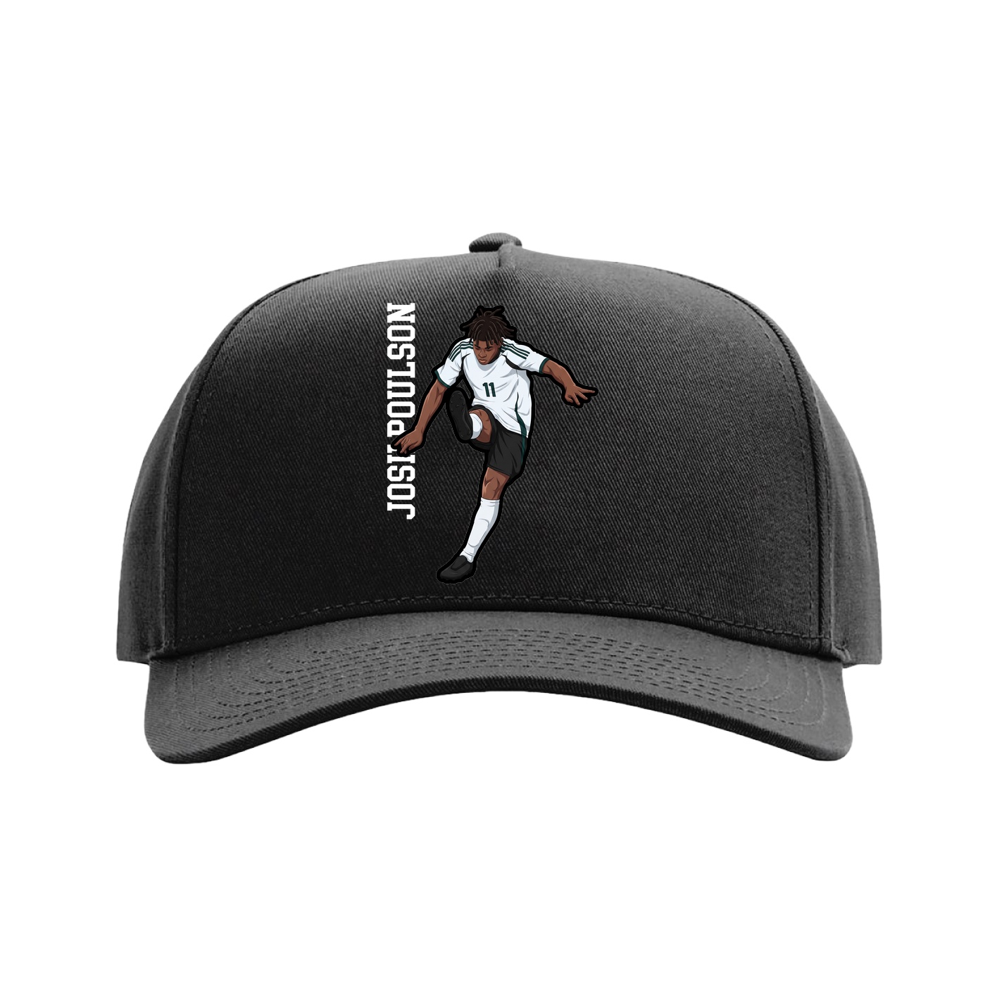 Full Fabric Five-Panel Champ Cap — Name Vertical in Black