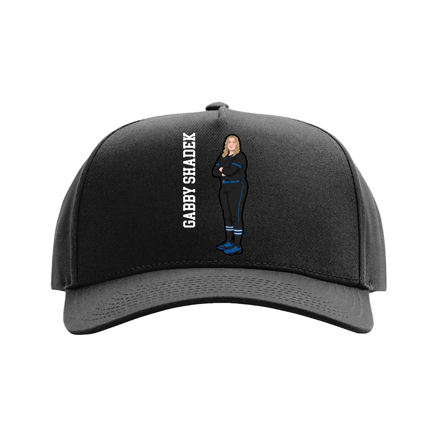 Full Fabric Five-Panel Champ Cap — Name Vertical in Black