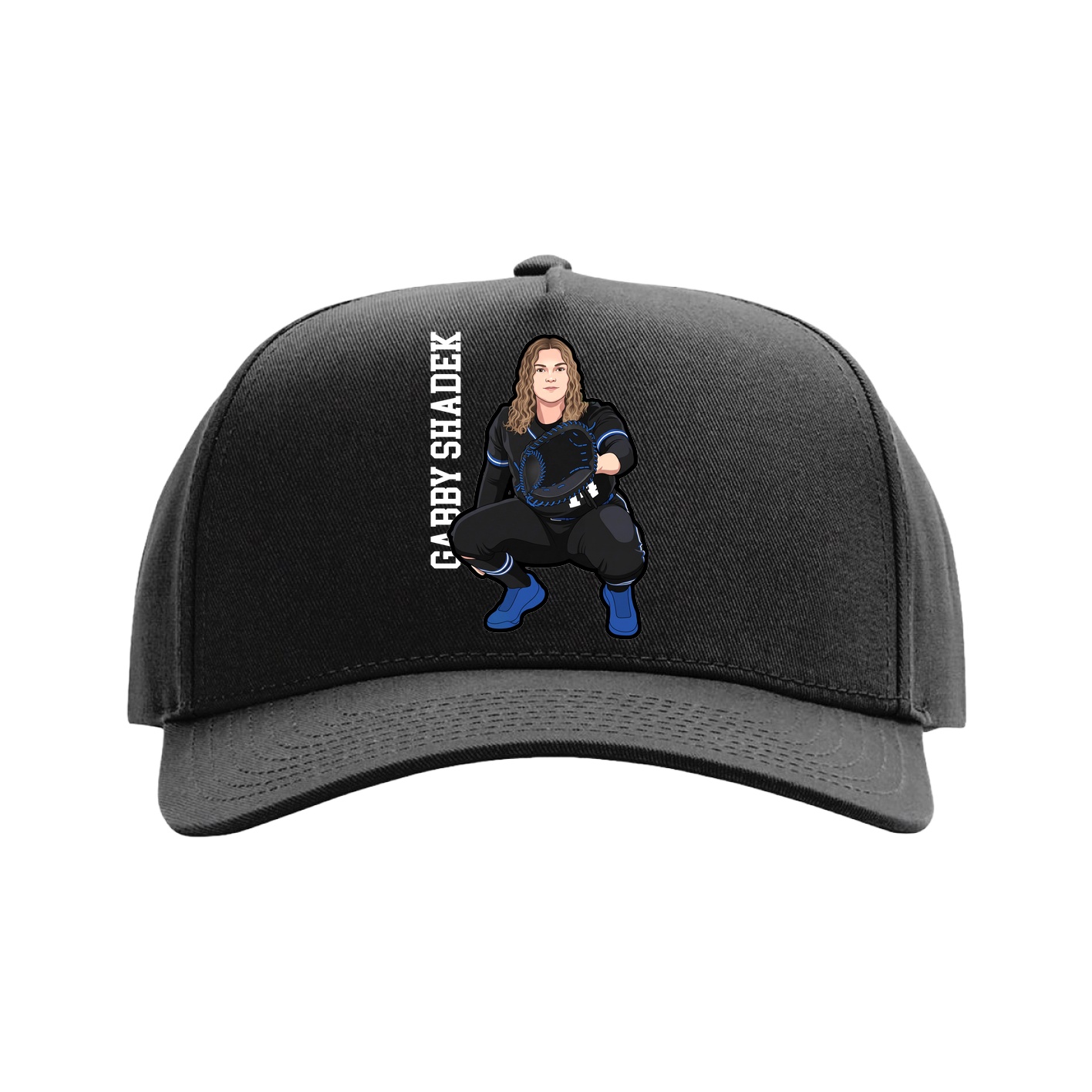 Full Fabric Five-Panel Champ Cap — Name Vertical in Black