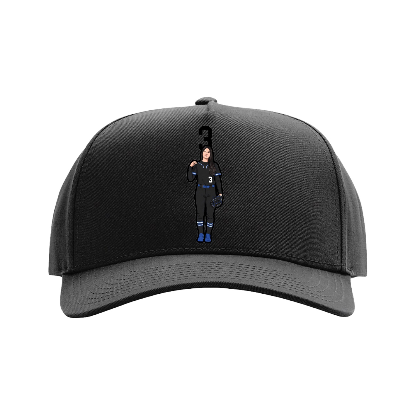 Full Fabric Five-Panel Champ Cap — Number Top in Black