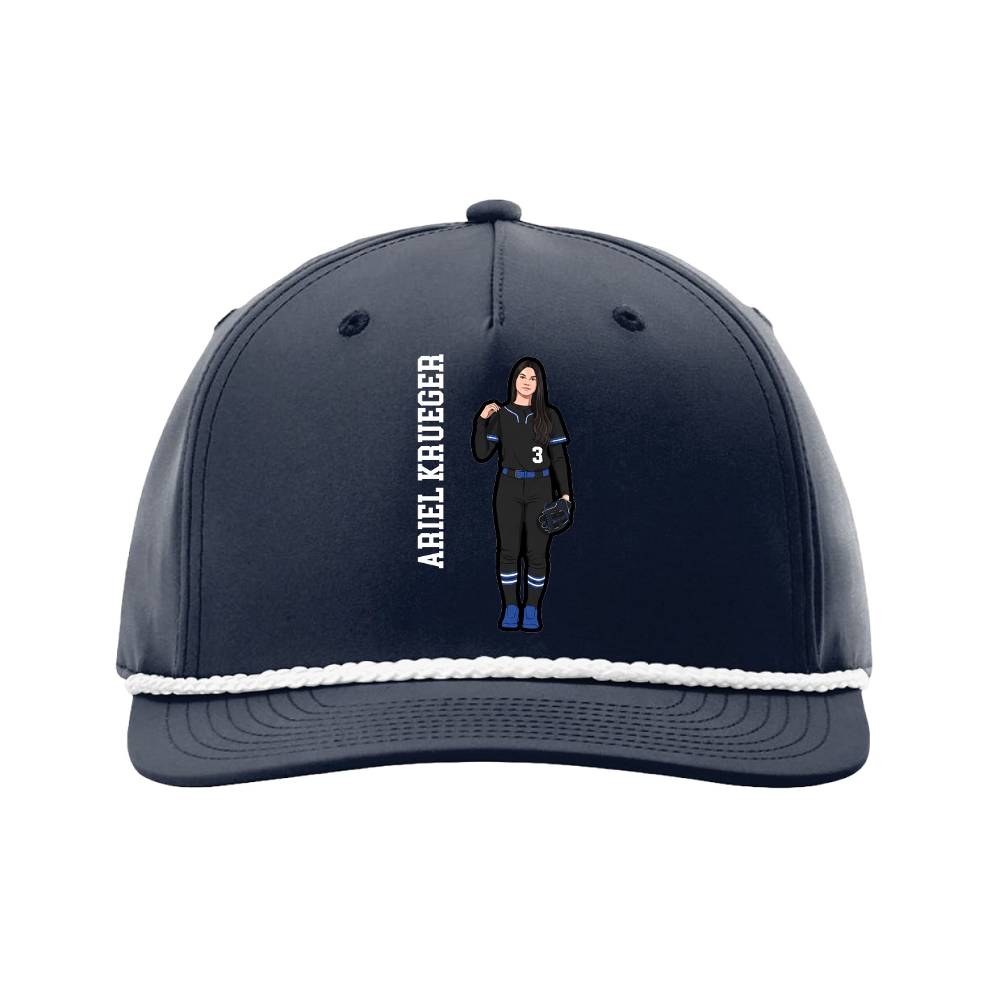 Five-Panel Classic Rope Cap — Name Vertical in Navy