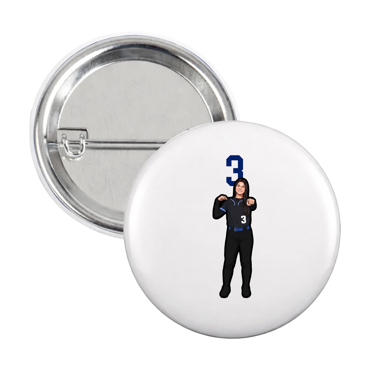 Game Day Button — Number Top in White