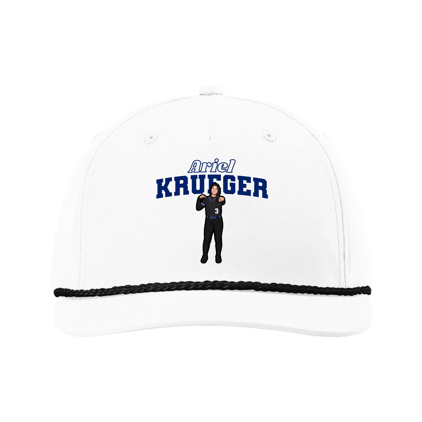 Five-Panel Classic Rope Cap — Name Arch in White