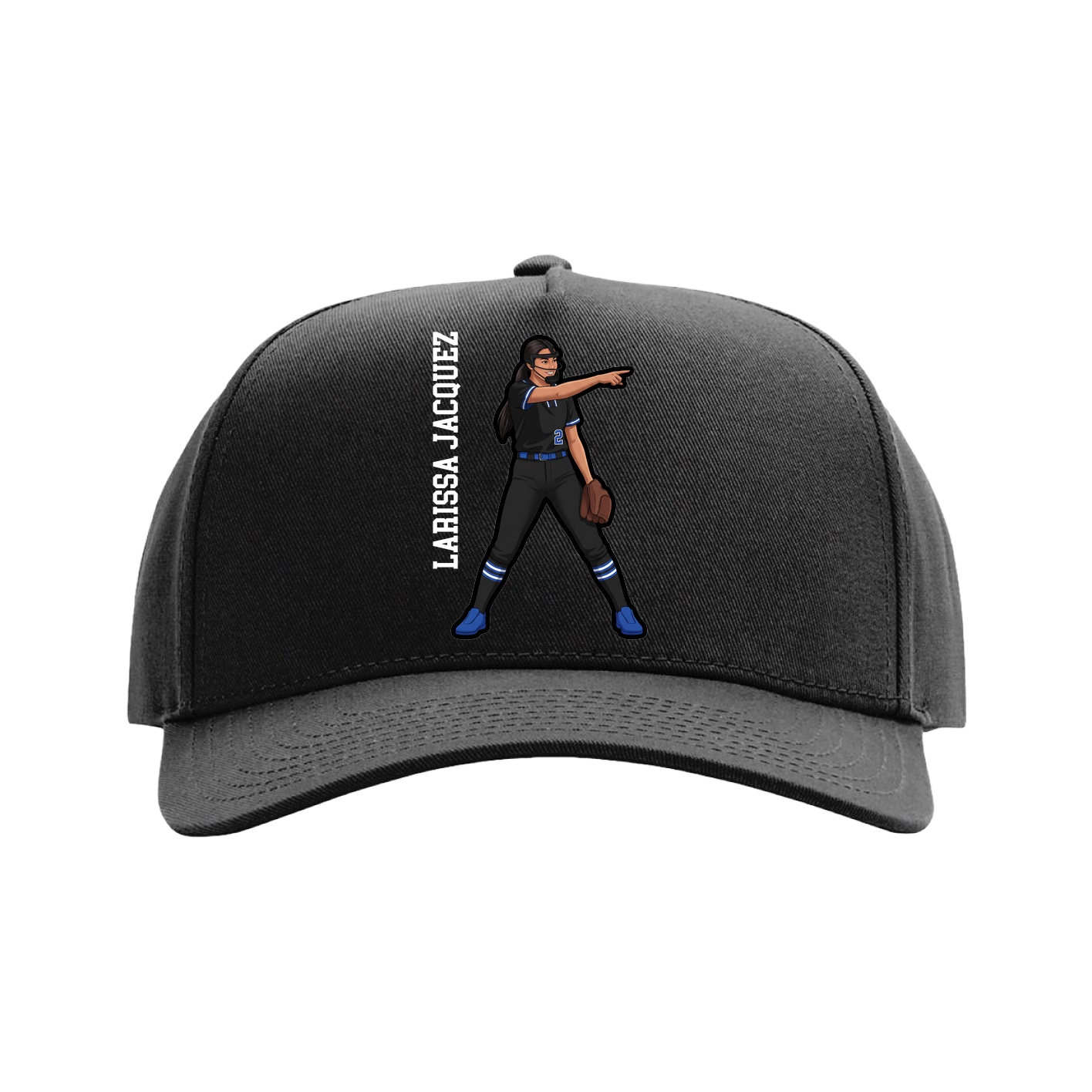 Full Fabric Five-Panel Champ Cap — Name Vertical in Black