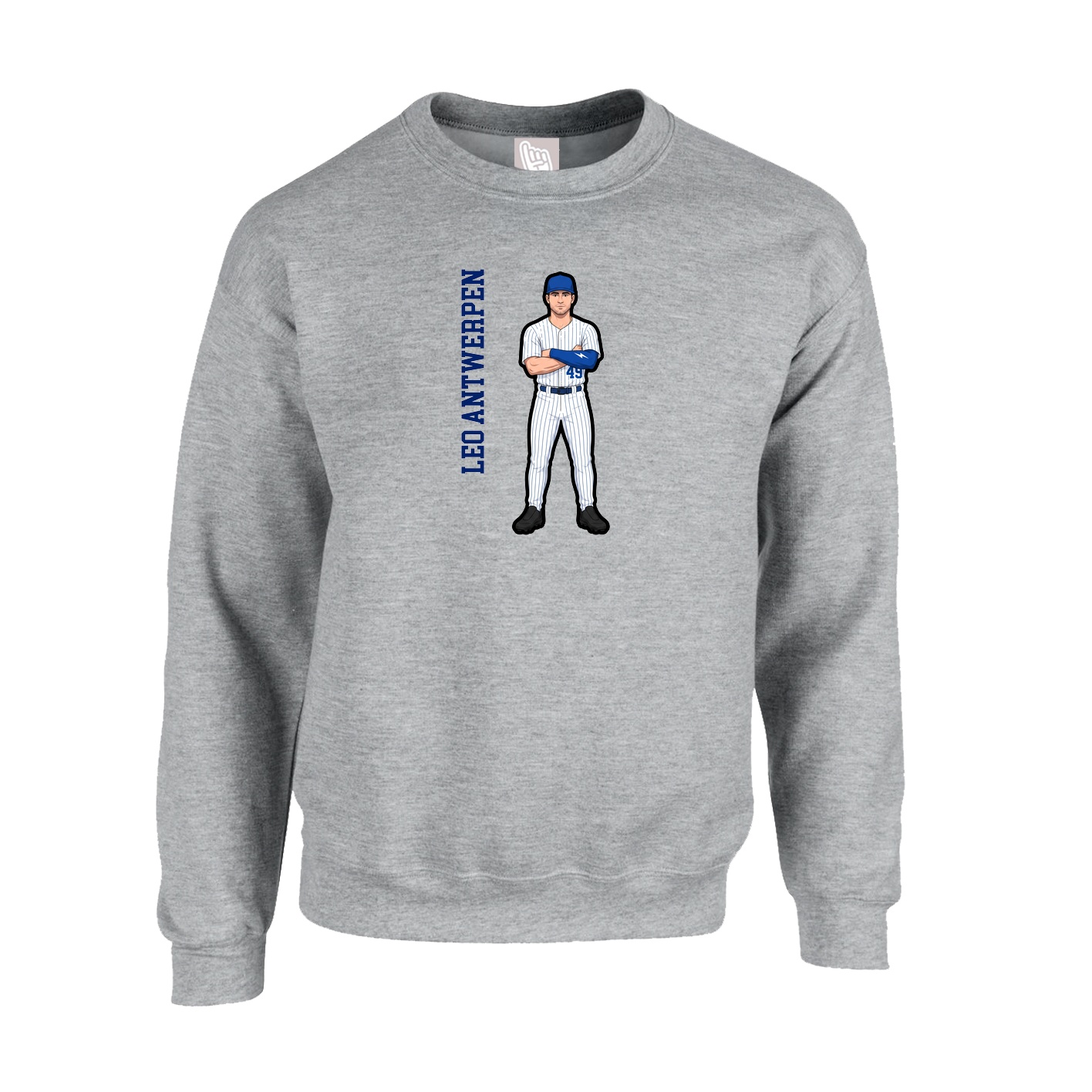 Fleece Crew — Name Vertical in Grey