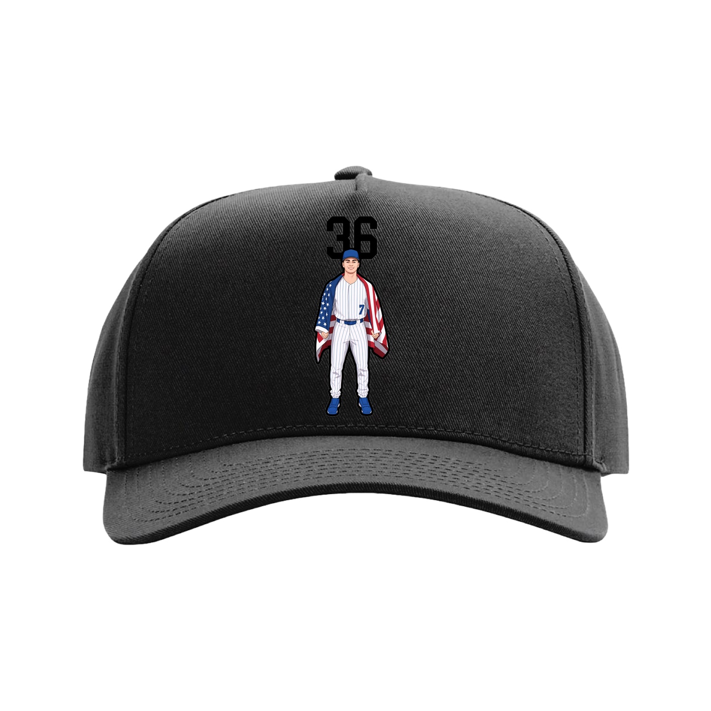 Full Fabric Five-Panel Champ Cap — Number Top in Black
