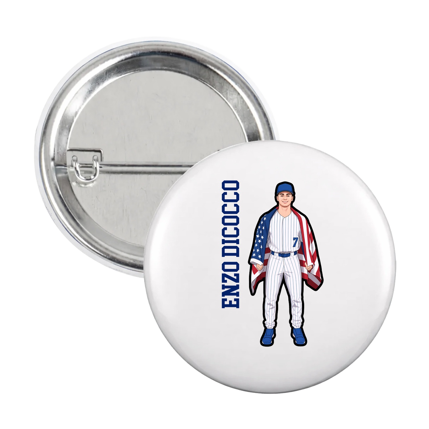 Game Day Button — Name Vertical in White