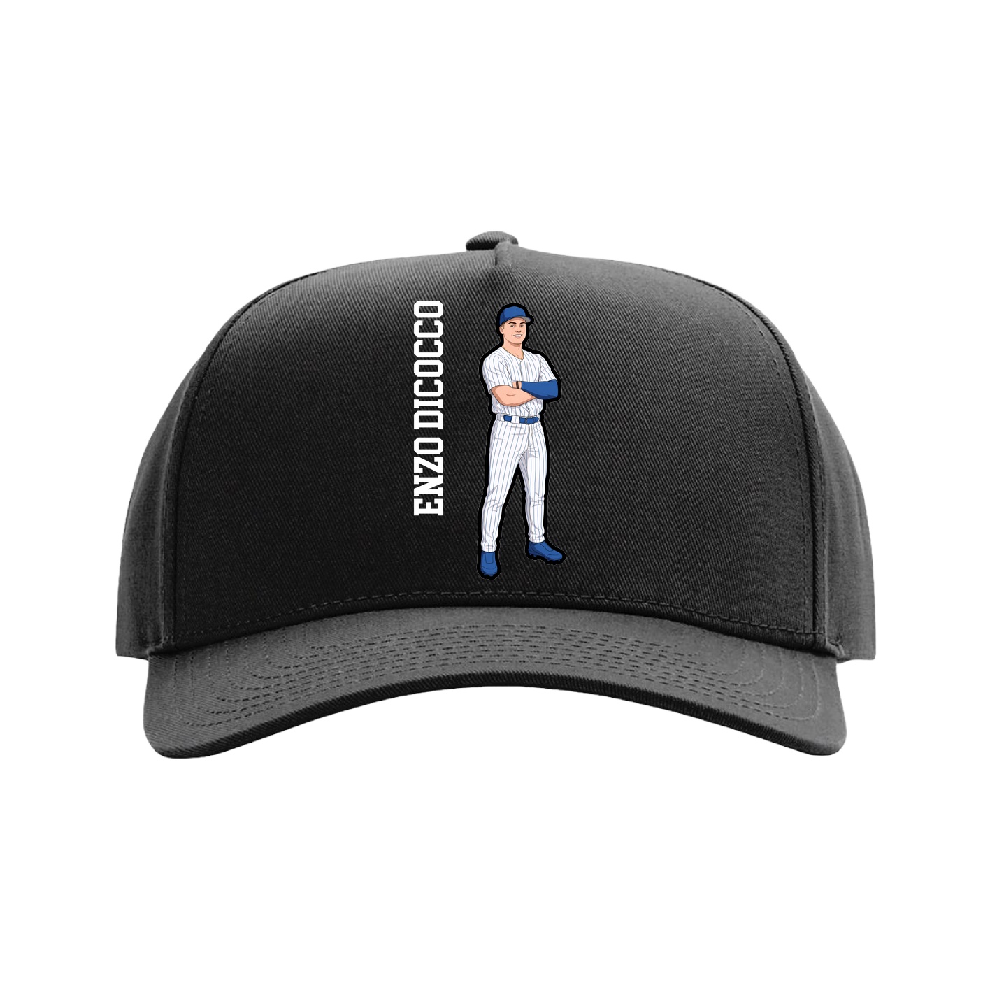 Full Fabric Five-Panel Champ Cap — Name Vertical in Black