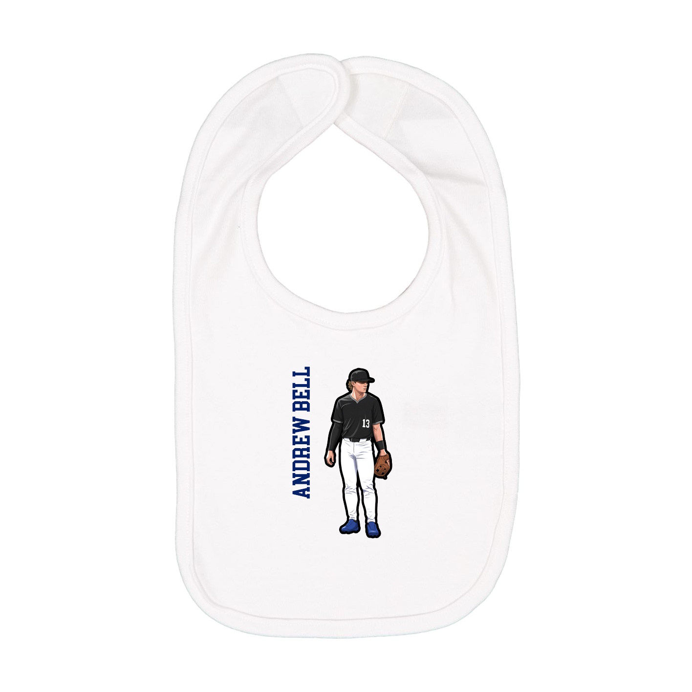 Infant Bib — Name Vertical in White