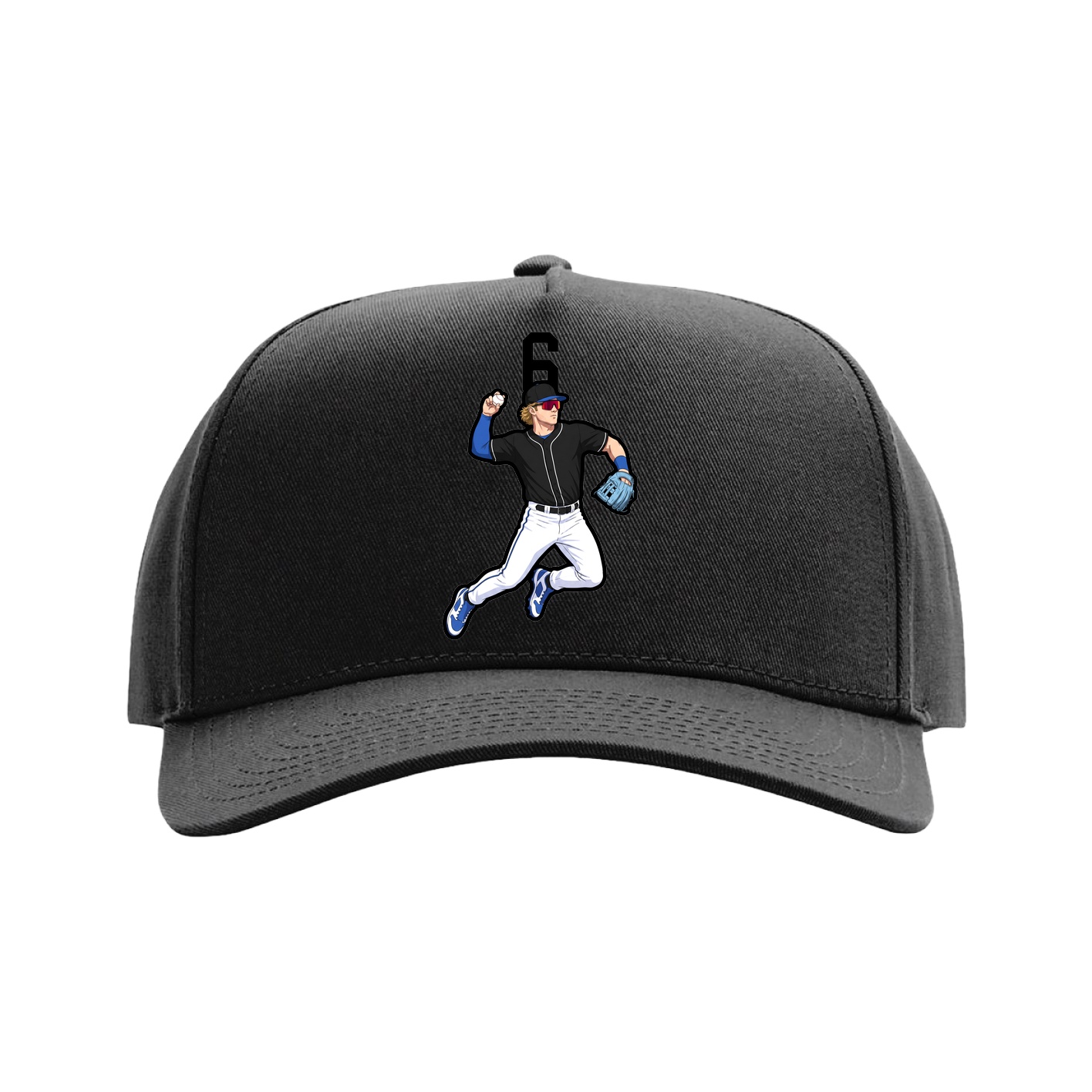 Full Fabric Five-Panel Champ Cap — Number Top in Black