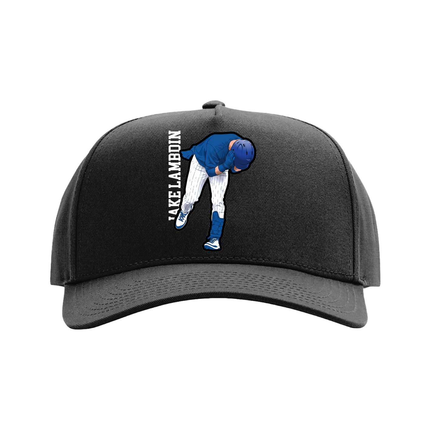 Full Fabric Five-Panel Champ Cap — Name Vertical in Black