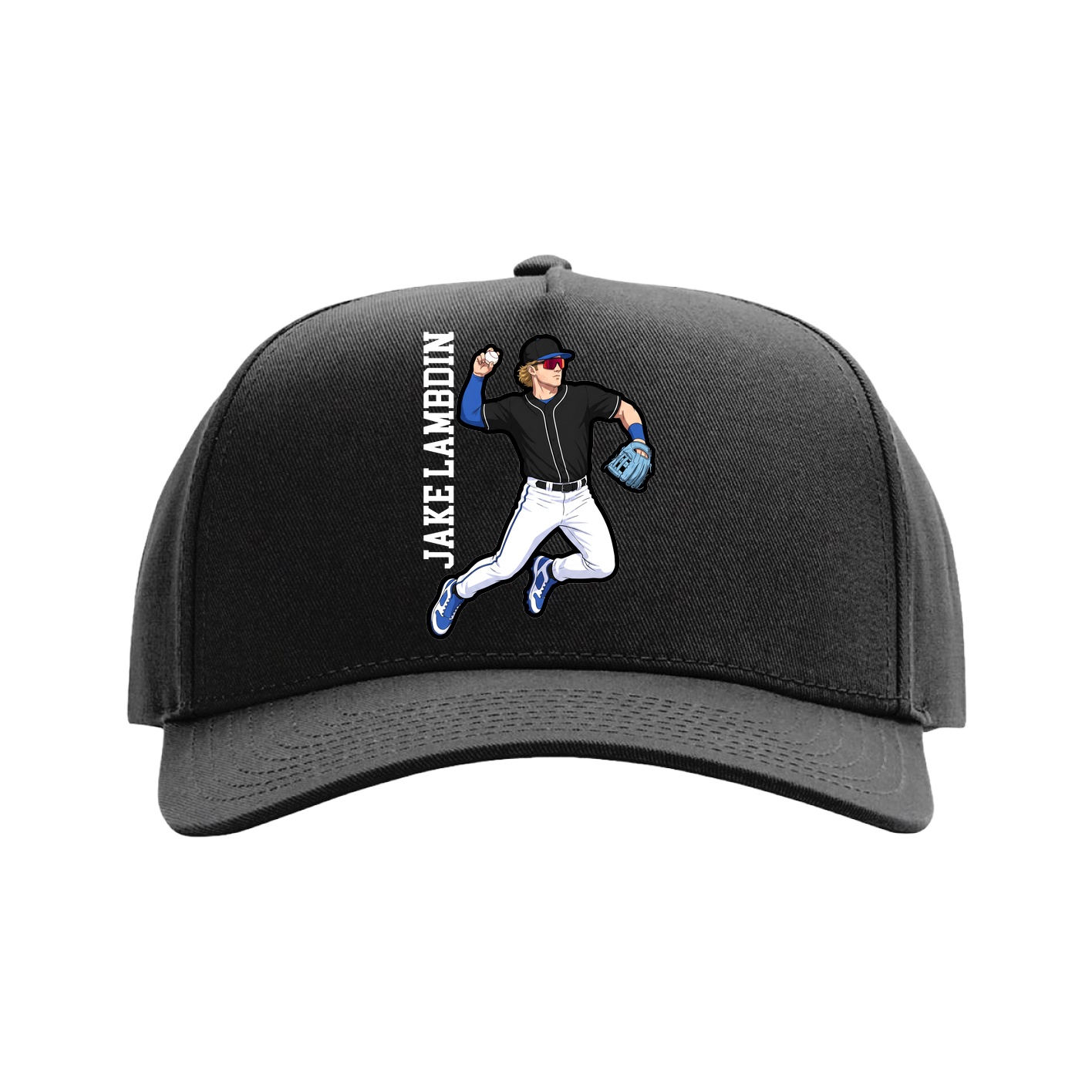 Full Fabric Five-Panel Champ Cap — Name Vertical in Black