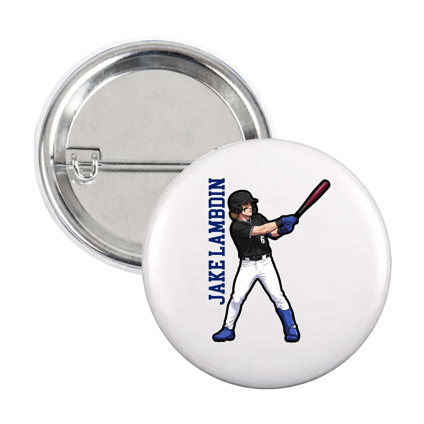 Game Day Button — Name Vertical in White