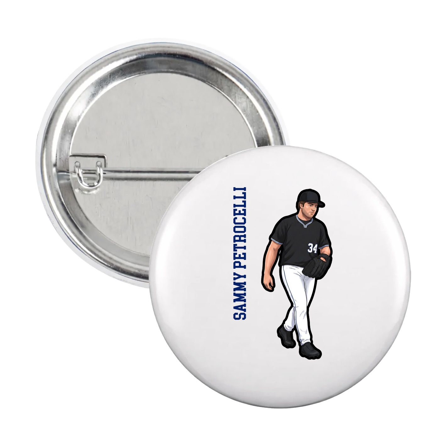 Game Day Button — Name Vertical in White