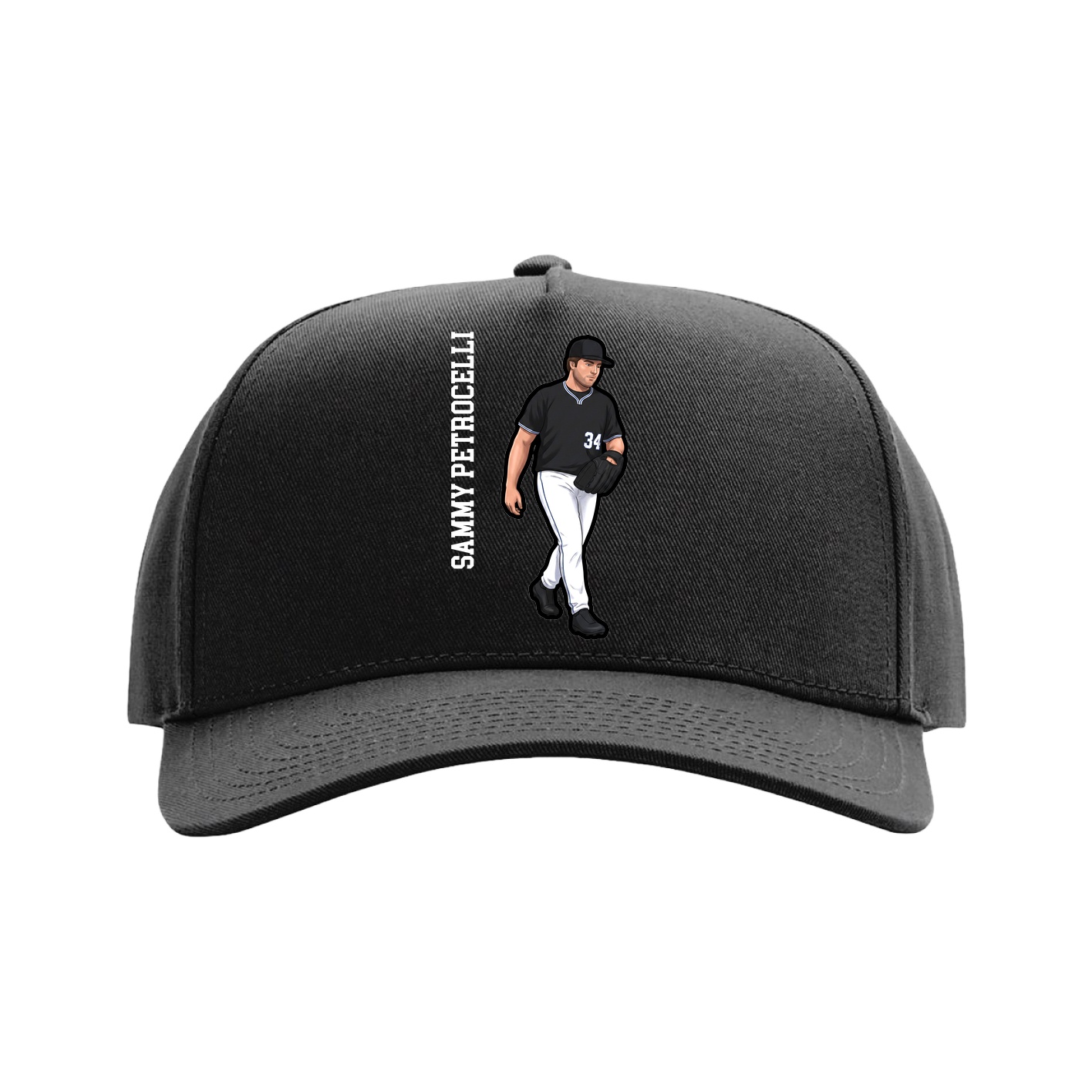 Full Fabric Five-Panel Champ Cap — Name Vertical in Black