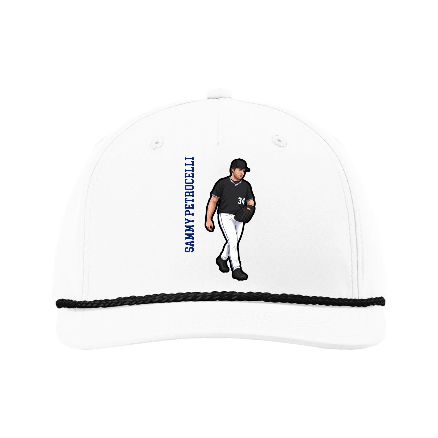 Five-Panel Classic Rope Cap — Name Vertical in White