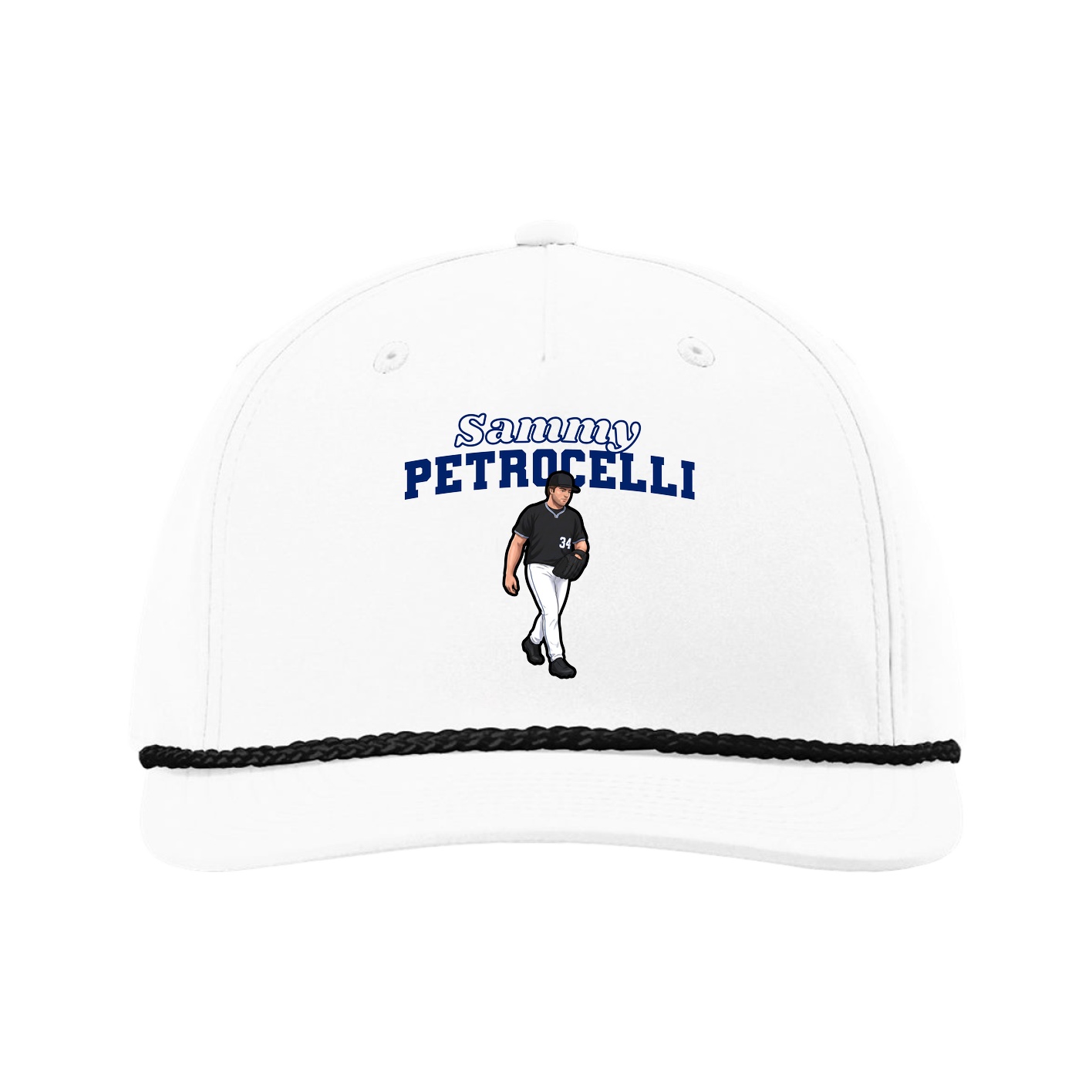 Five-Panel Classic Rope Cap — Name Arch in White