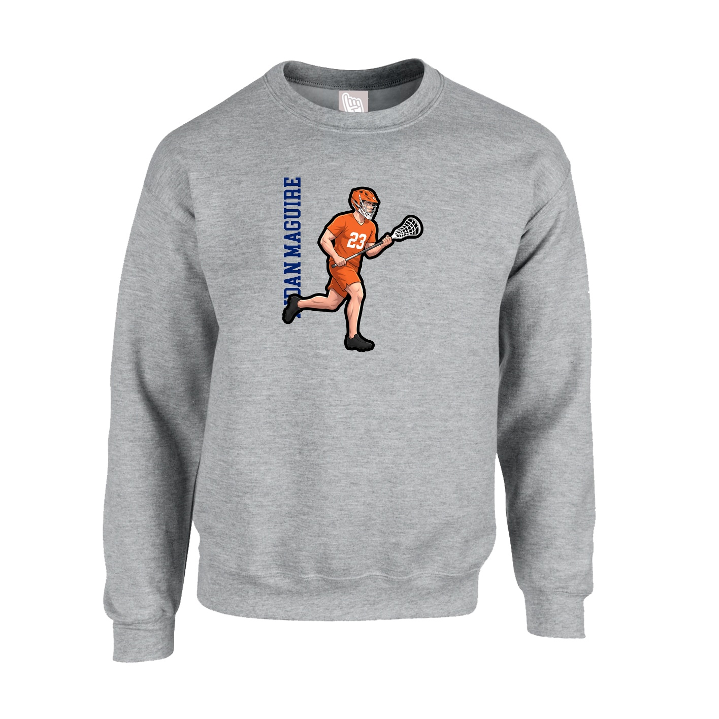 Fleece Crew — Name Vertical in Grey