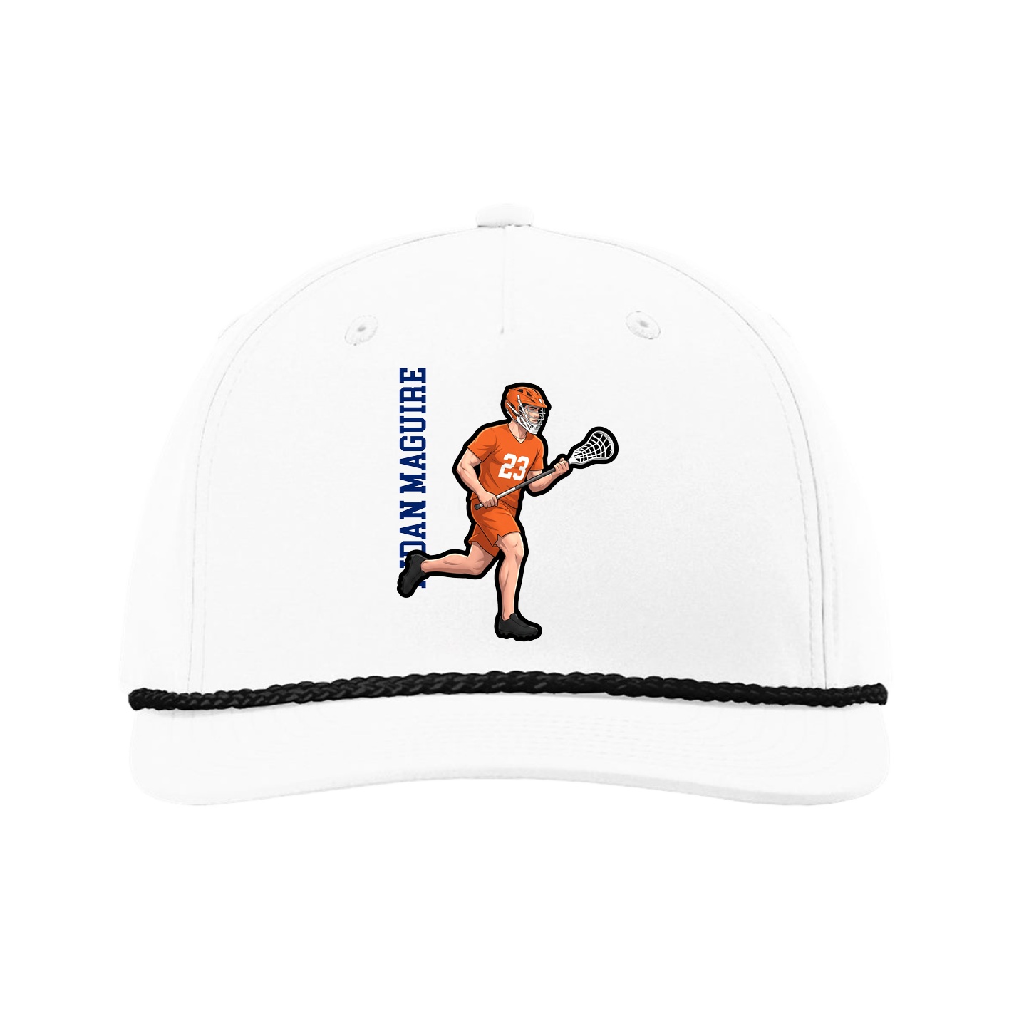 Five-Panel Classic Rope Cap — Name Vertical in White