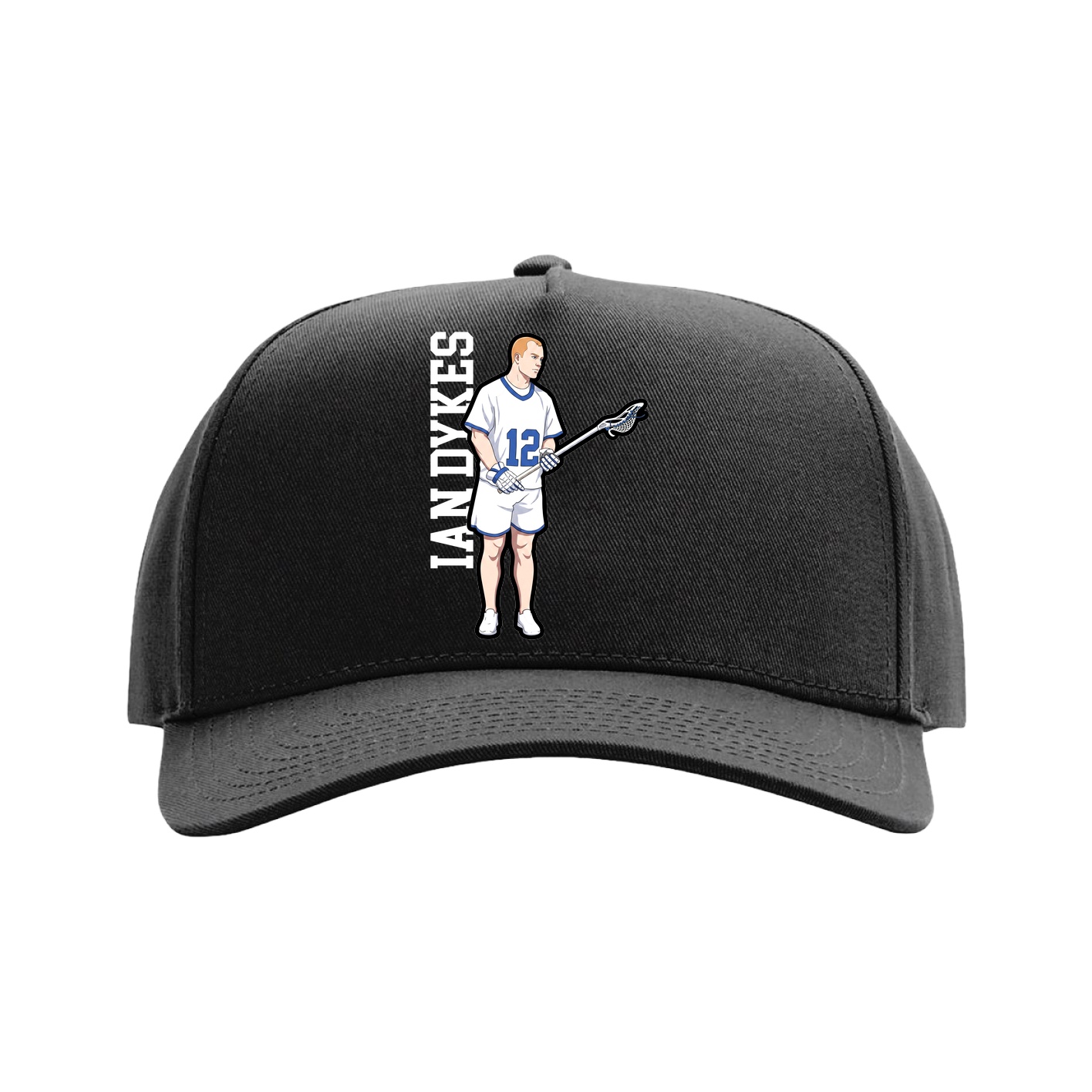 Full Fabric Five-Panel Champ Cap — Name Vertical in Black