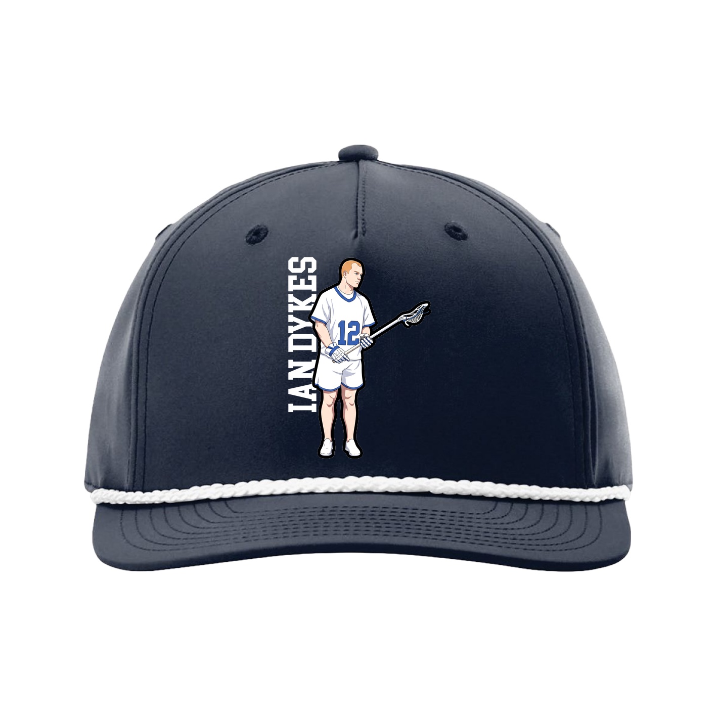 Five-Panel Classic Rope Cap — Name Vertical in Navy