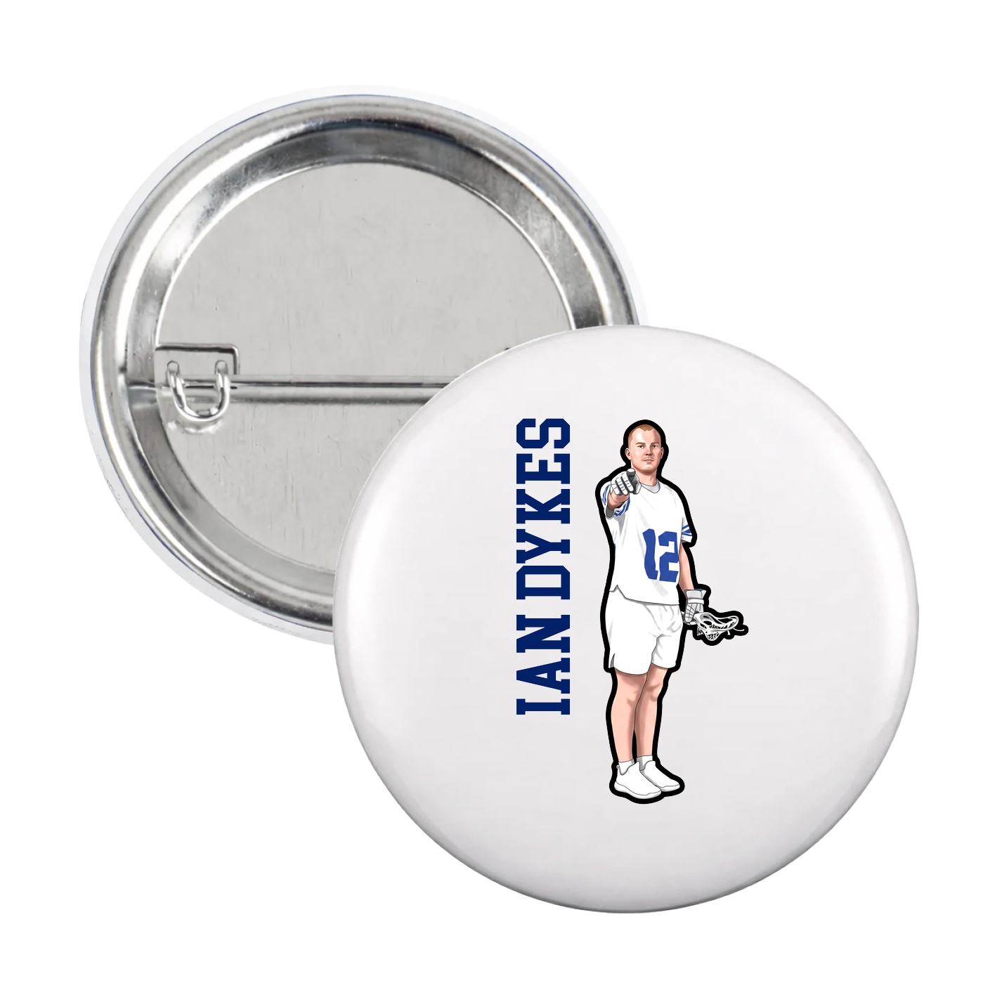 Game Day Button — Name Vertical in White