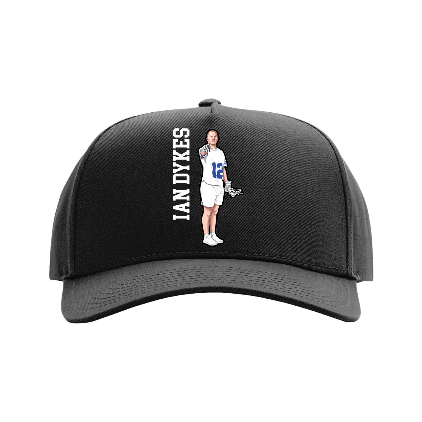 Full Fabric Five-Panel Champ Cap — Name Vertical in Black
