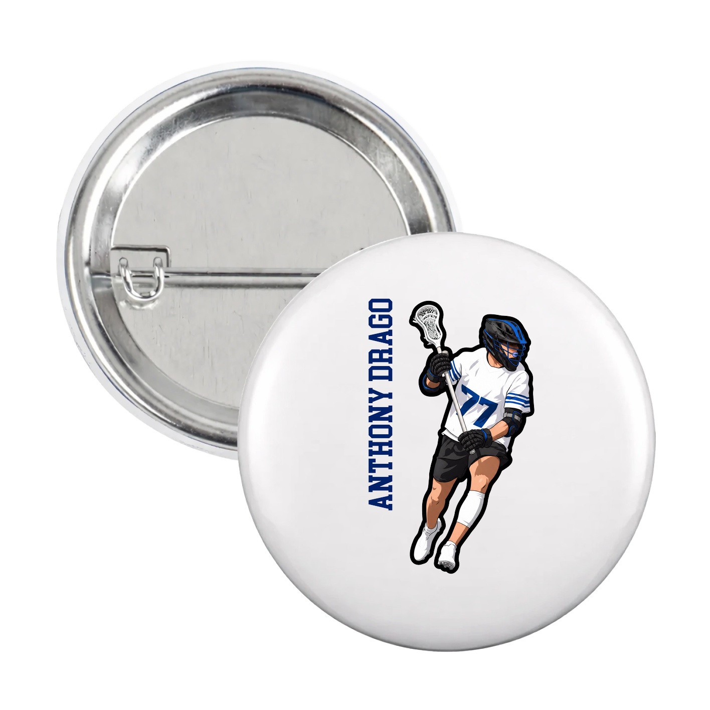 Game Day Button — Name Vertical in White
