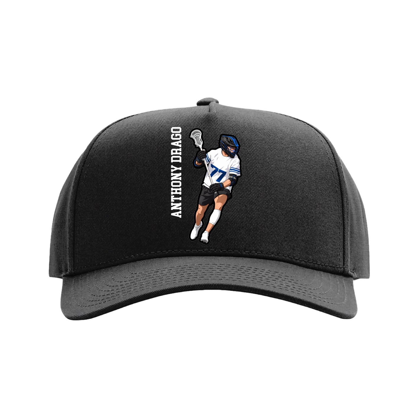 Full Fabric Five-Panel Champ Cap — Name Vertical in Black