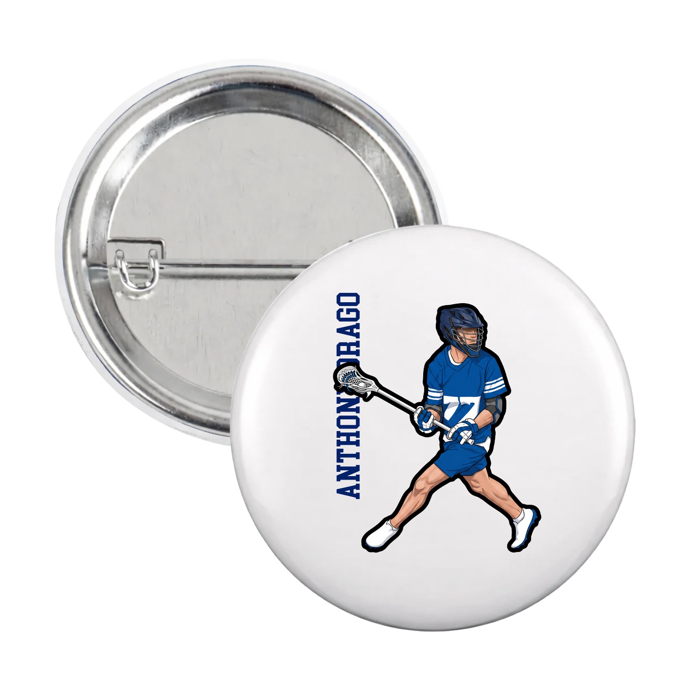 Game Day Button — Name Vertical in White