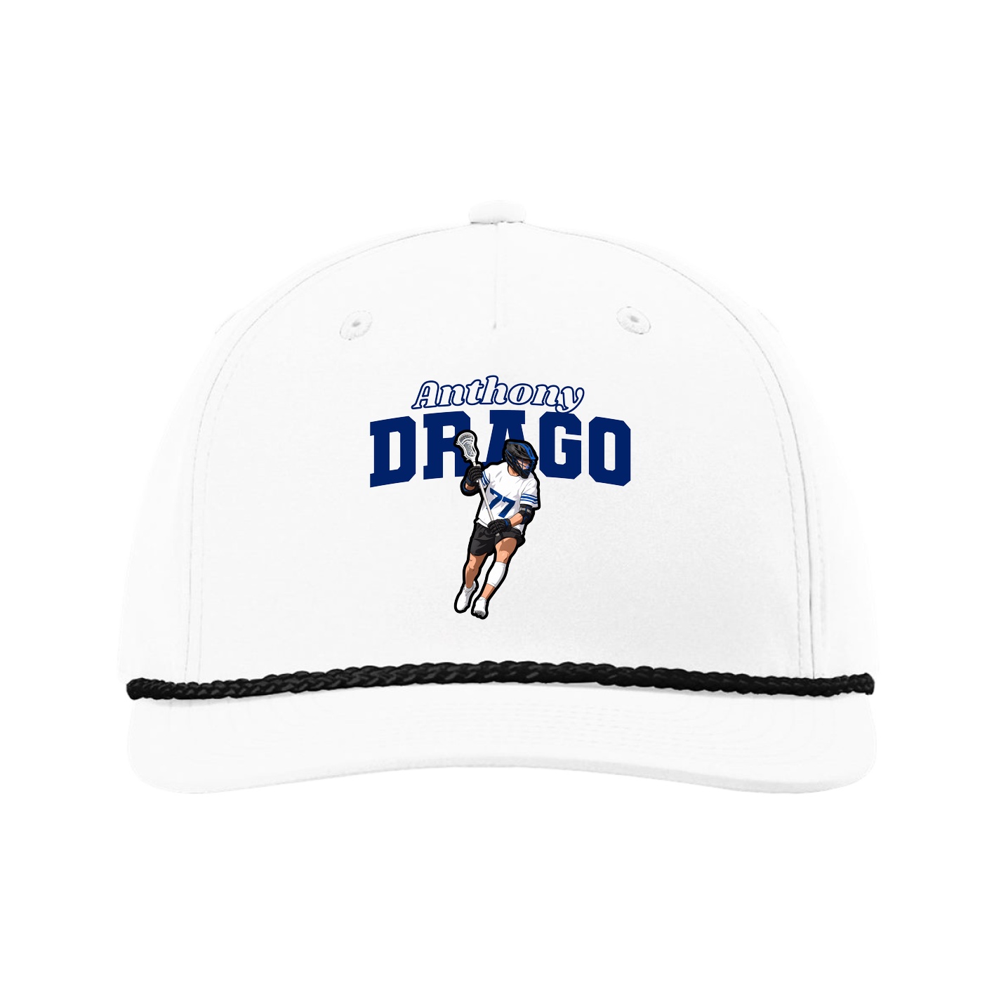 Five-Panel Classic Rope Cap — Name Arch in White