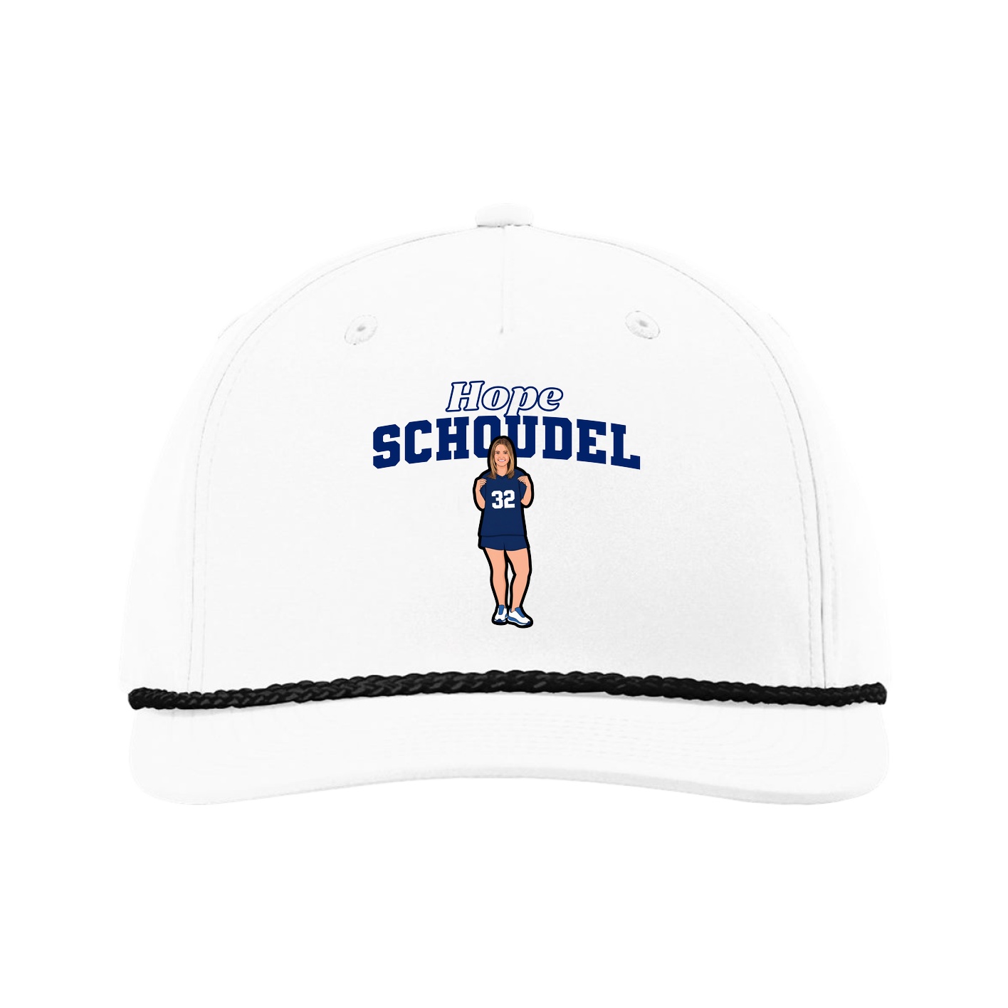 Five-Panel Classic Rope Cap — Name Arch in White