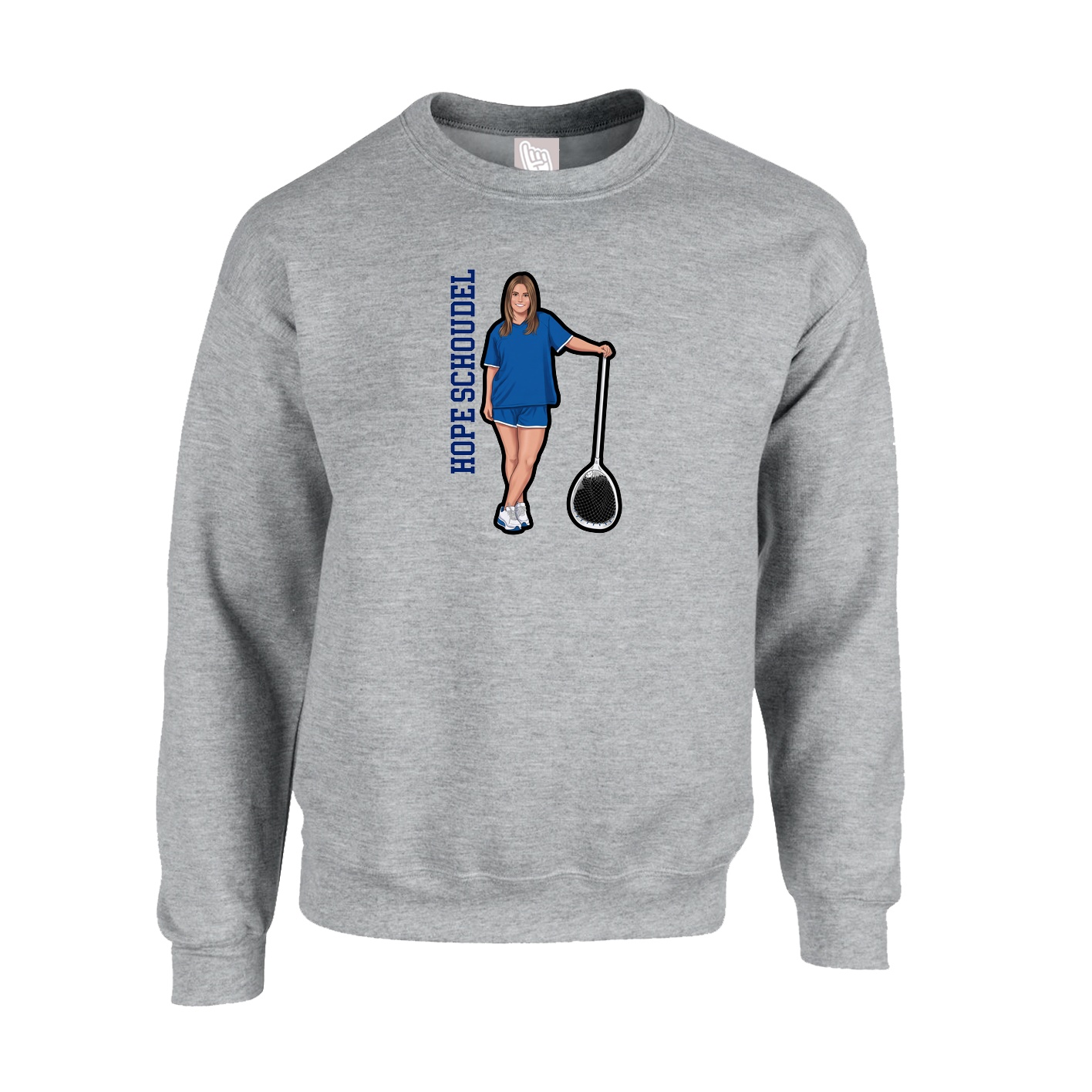Fleece Crew — Name Vertical in Grey