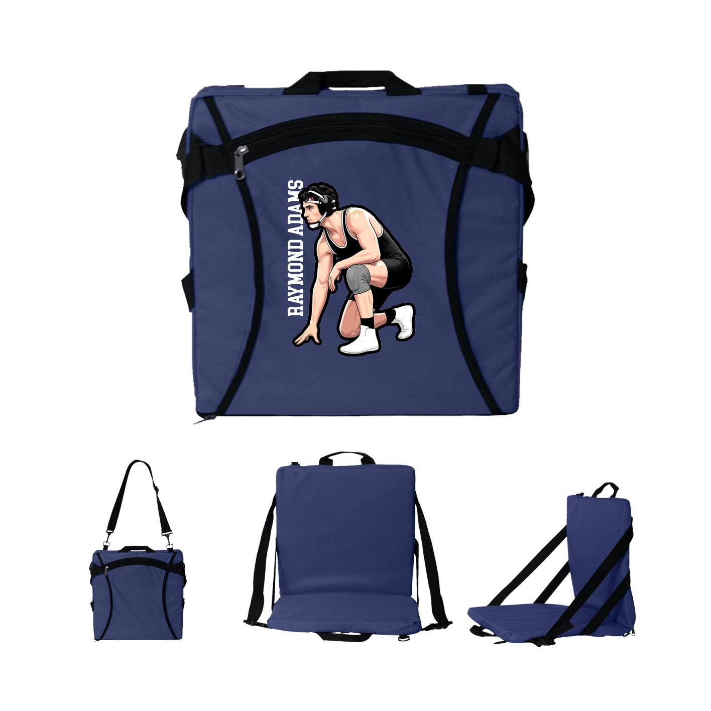 Folding Stadium Seat — Name Vertical in Navy