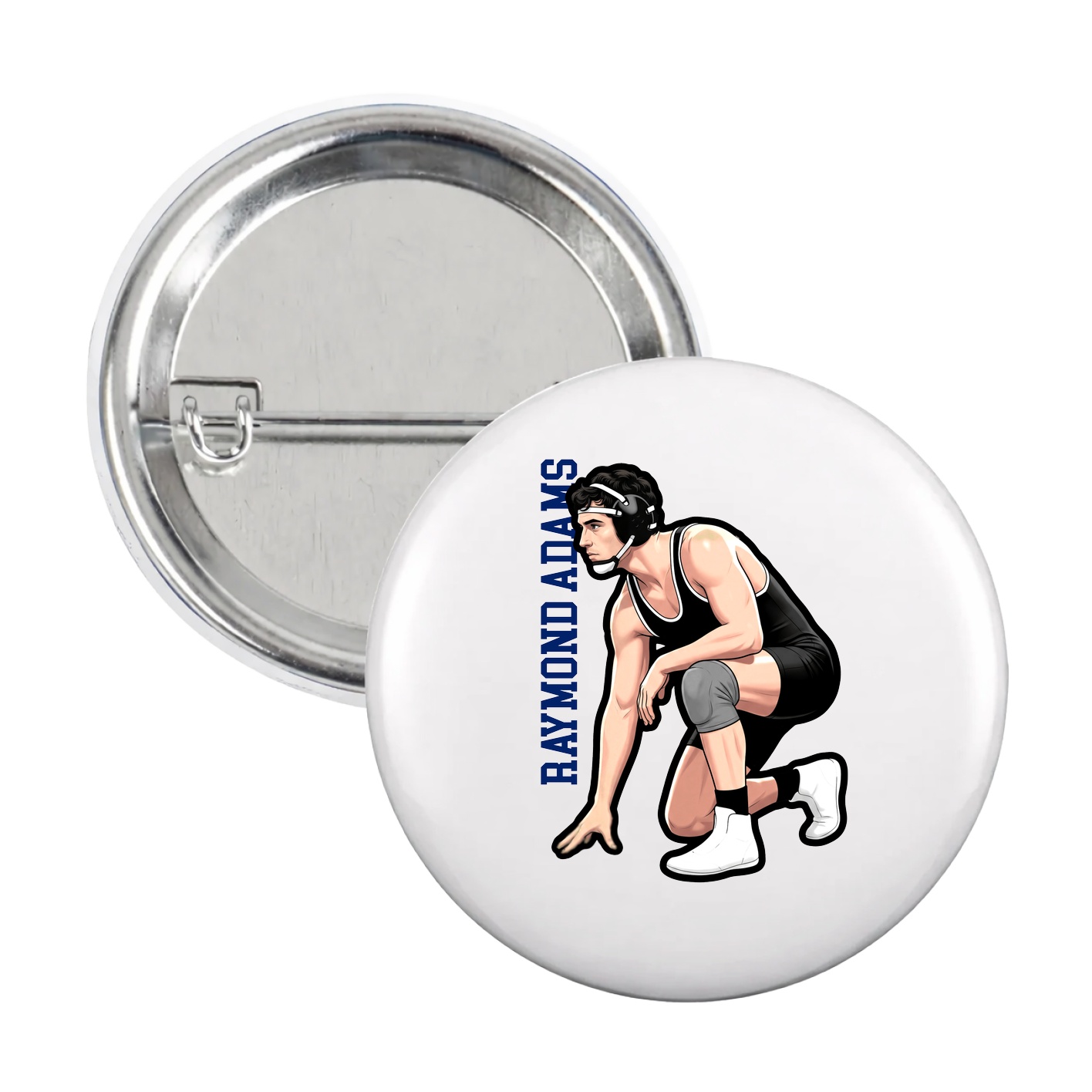 Game Day Button — Name Vertical in White