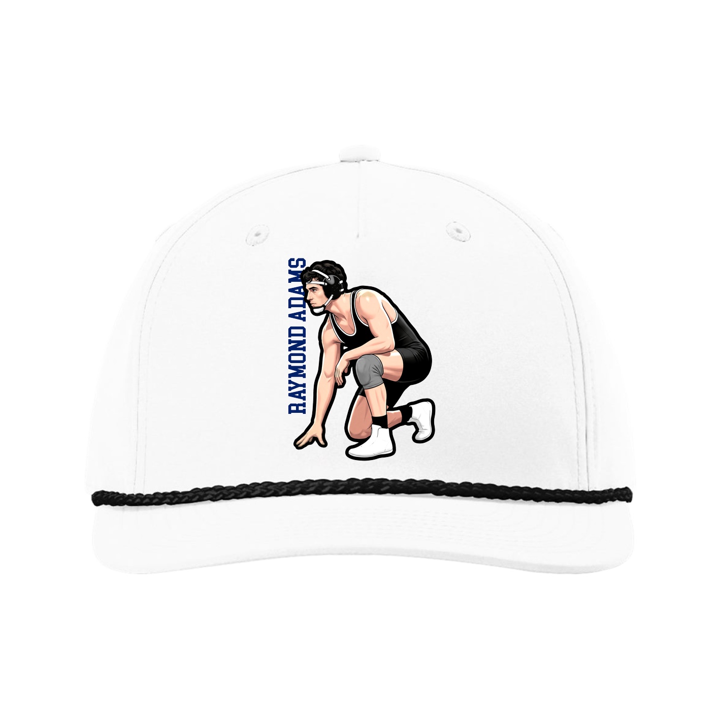 Five-Panel Classic Rope Cap — Name Vertical in White