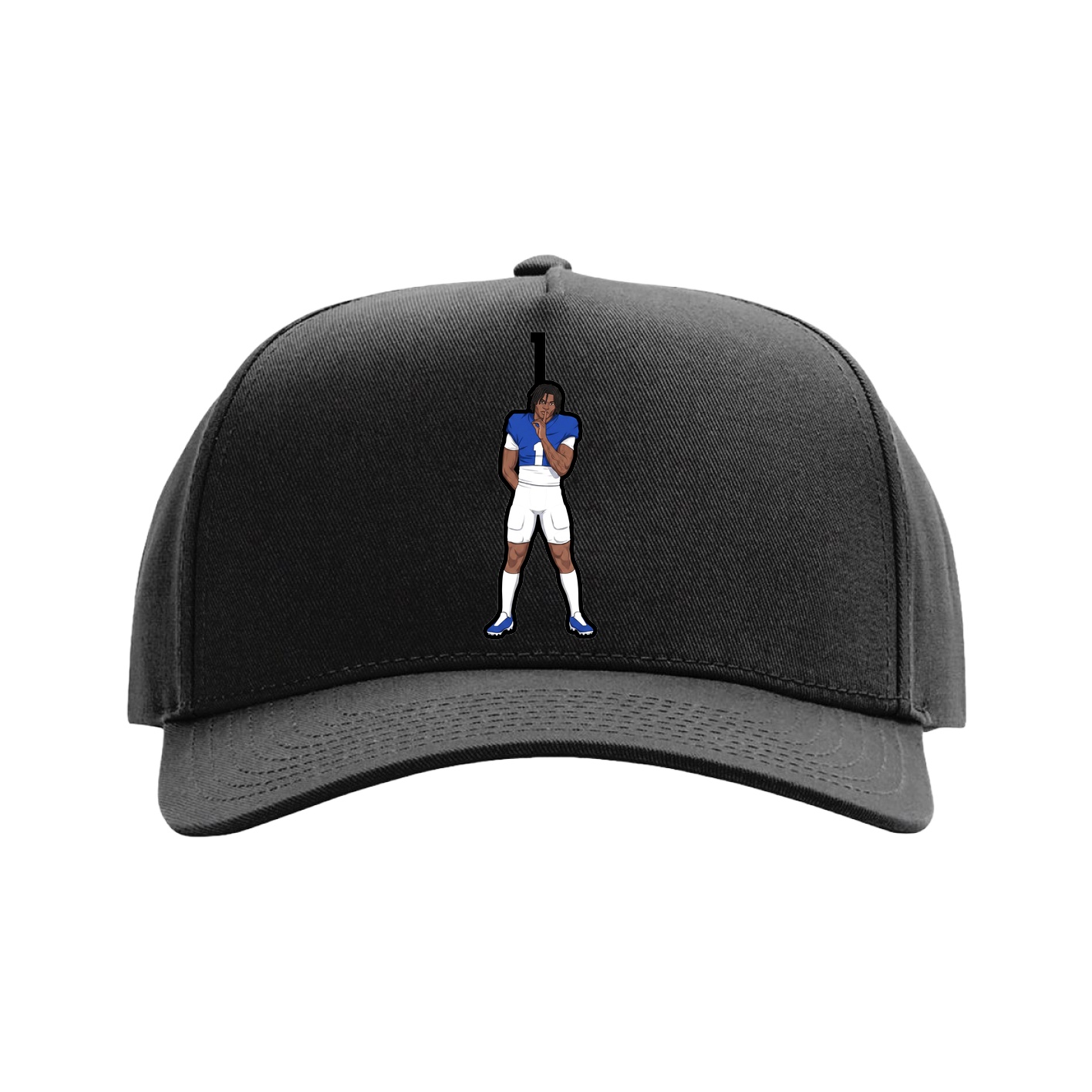 Full Fabric Five-Panel Champ Cap — Number Top in Black