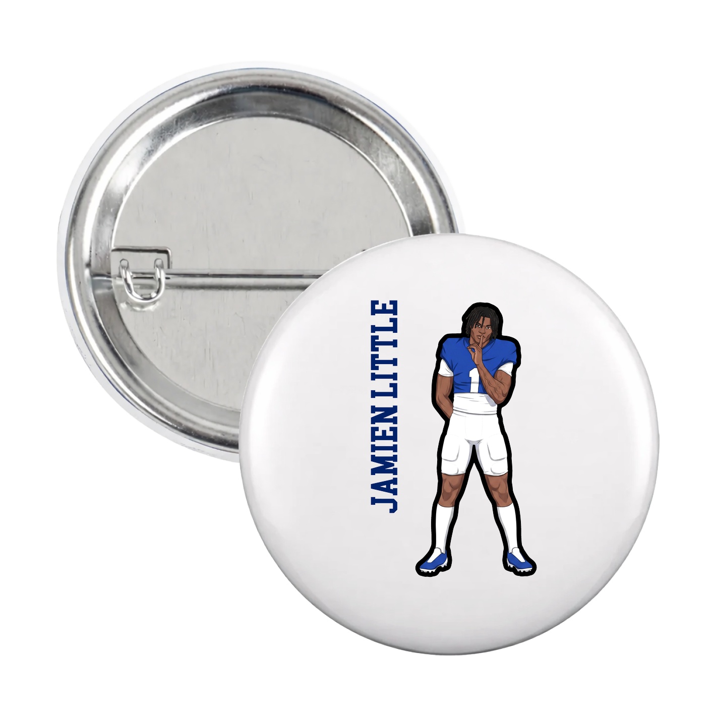 Game Day Button — Name Vertical in White