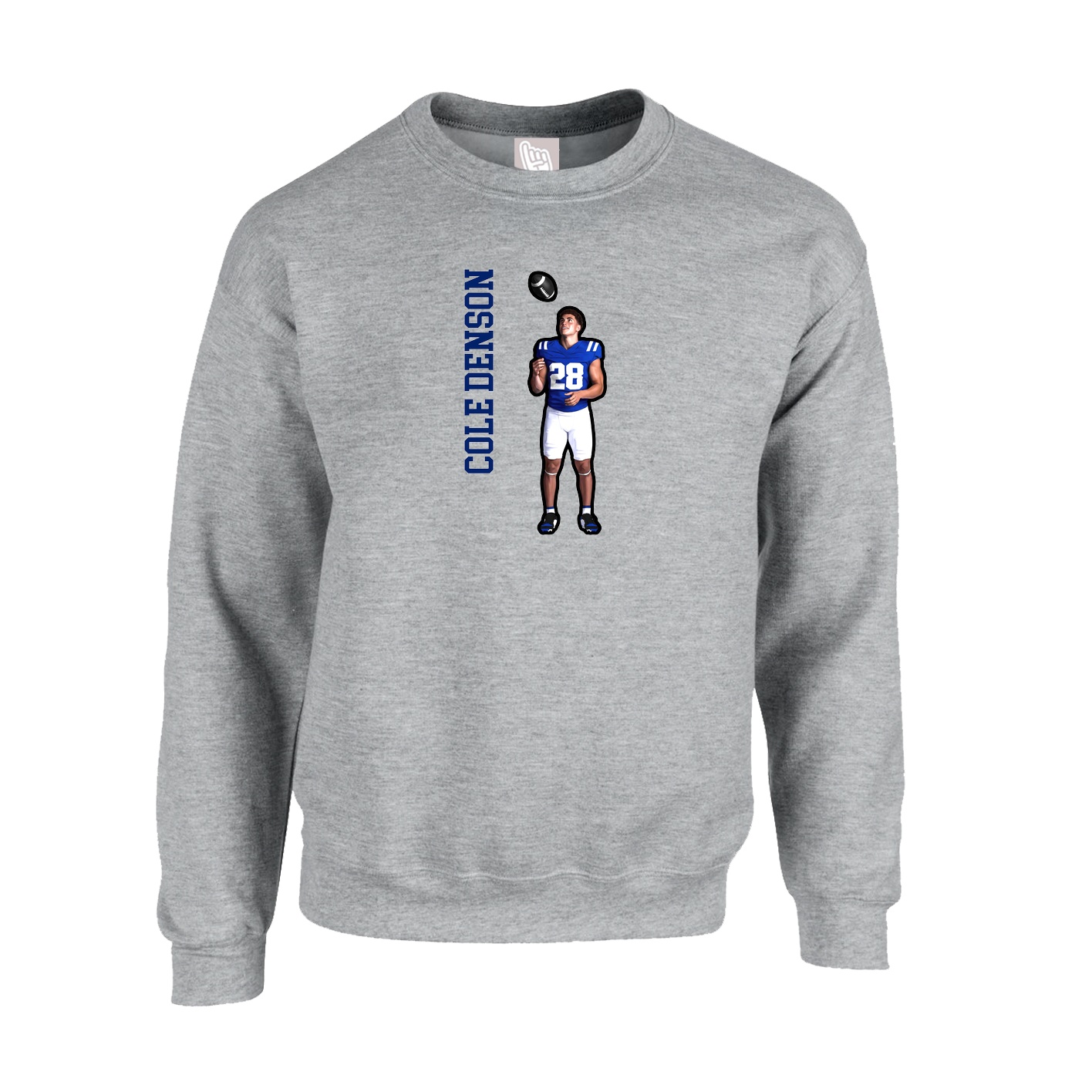 Fleece Crew — Name Vertical in Grey